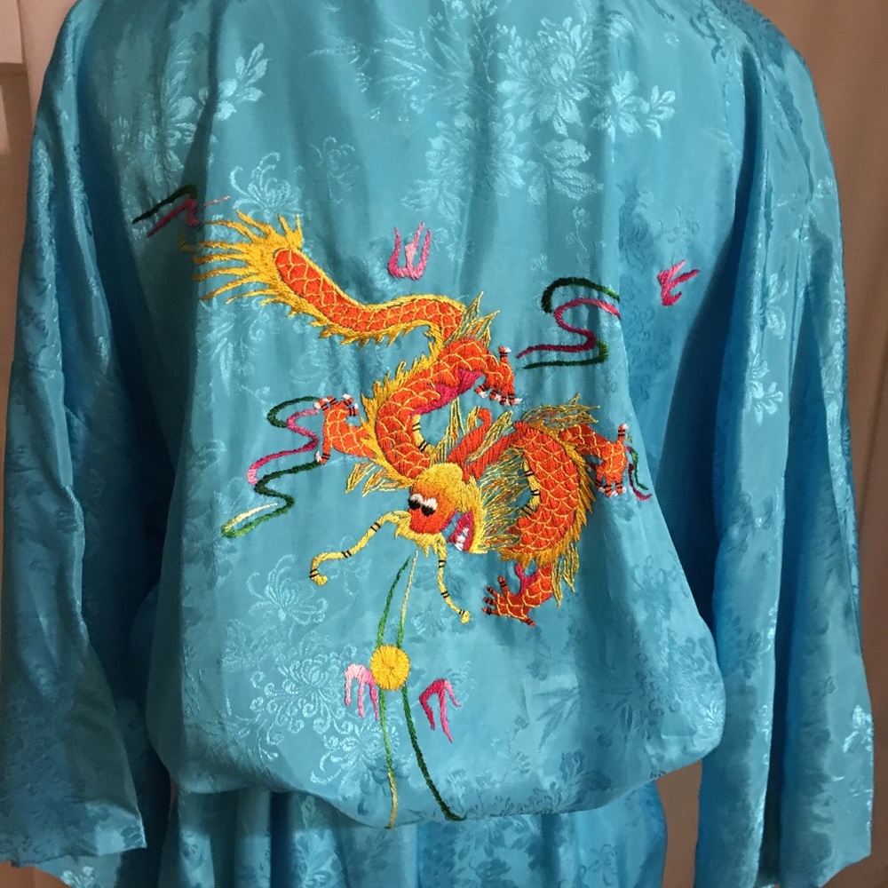 Turquoise Embroidered Kimono